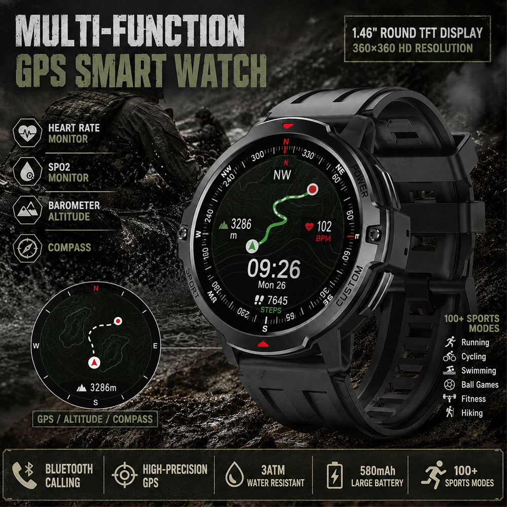 NEW 1.46 Inches Military GPS S - Timex Watches Smartwatch ulasan dan harga